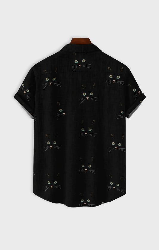 Black Cat Printed Mens Half Sleeves Shirt