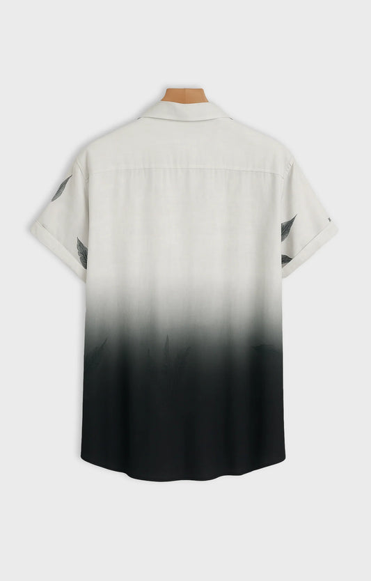 Black Half Leaves Printed Mens Half Sleeves Shirt - XPST