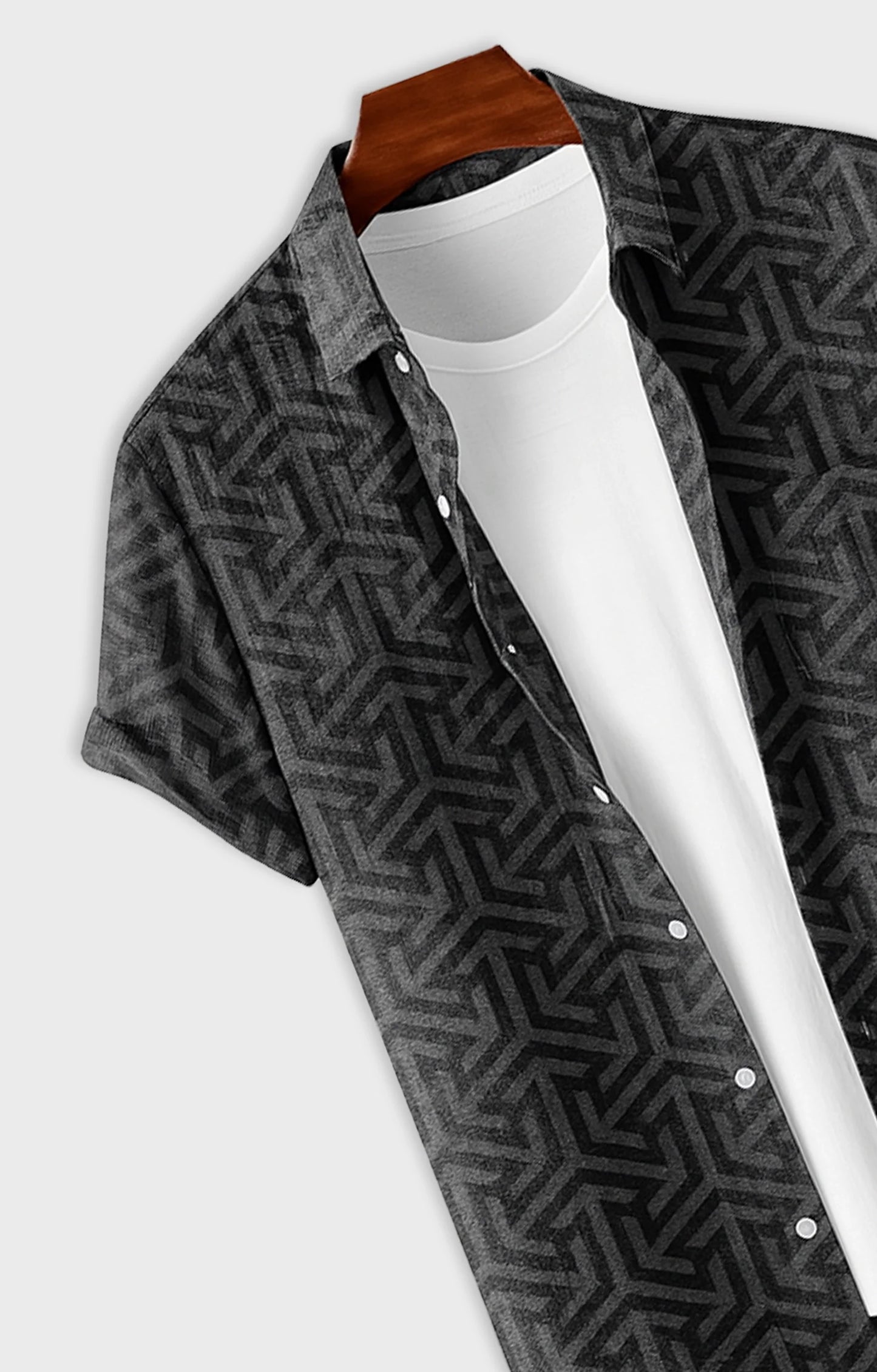 Black illusion Printed Mens Half Sleeves Shirt