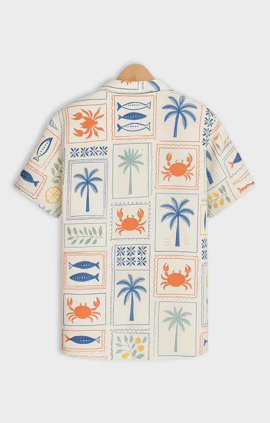 Cream Forest Printed Mens Half Sleeves Shirt