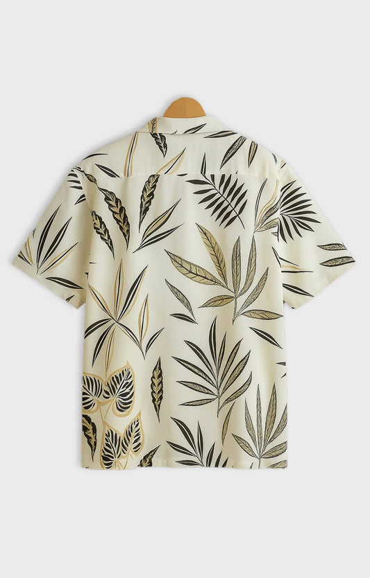 Cream Tender Printed Mens Half Sleeves Shirt
