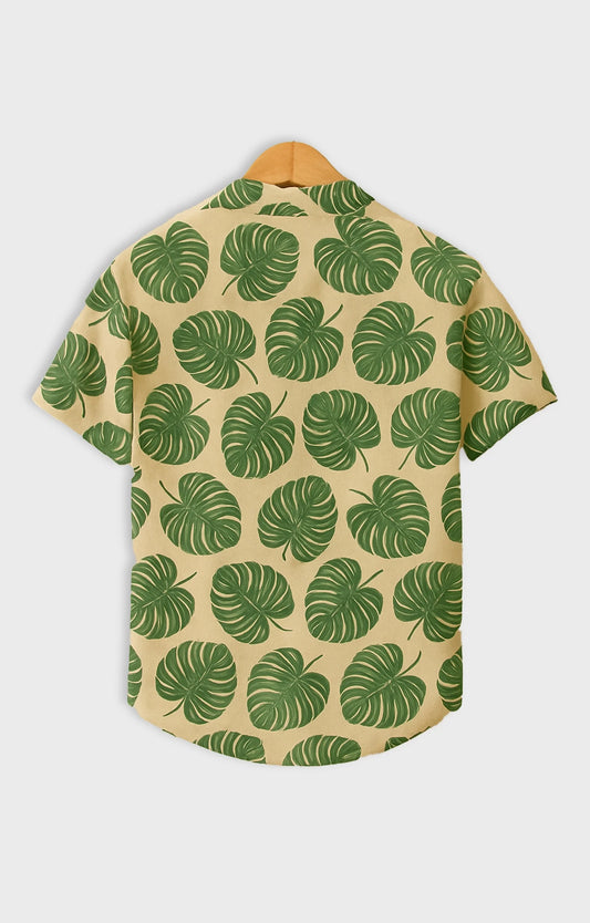 Green Leaves Printed Mens Half Sleeves Shirt