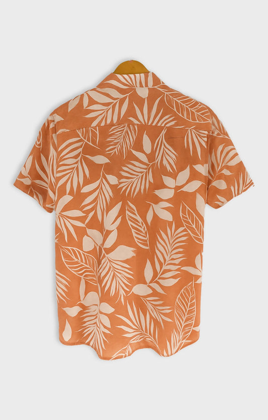 Orange Floral Printed Mens Half Sleeves Shirt - XPST