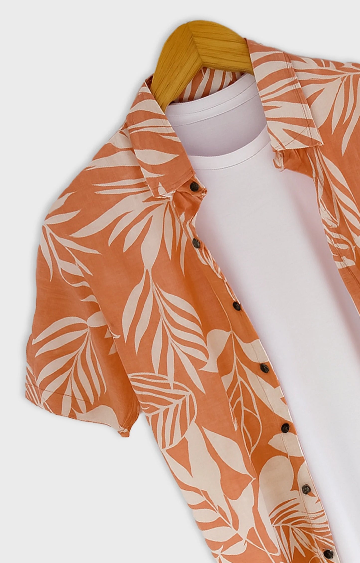 Orange Floral Printed Mens Half Sleeves Shirt