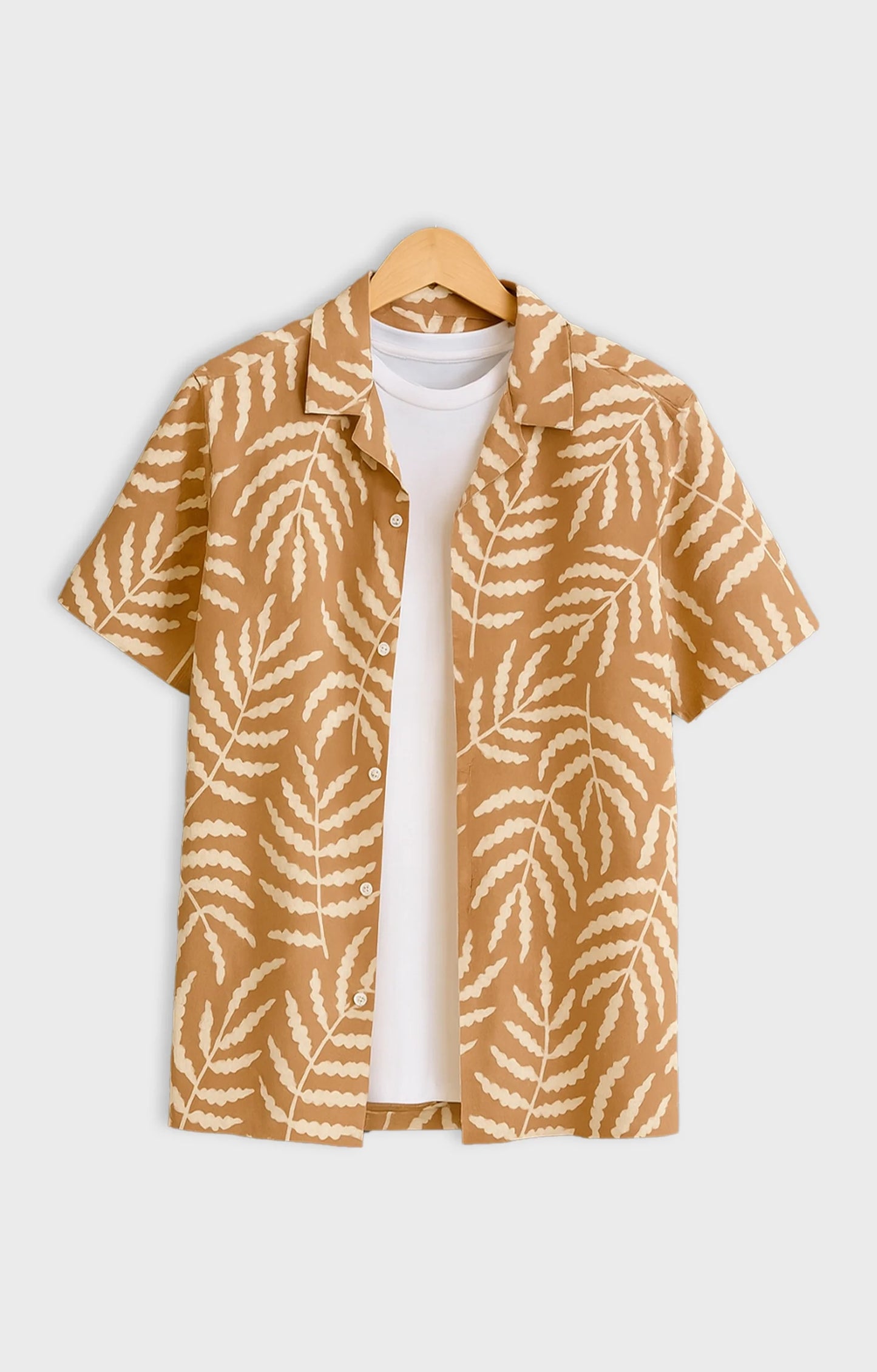 Orange Leaves Printed Mens Half Sleeves Shirt