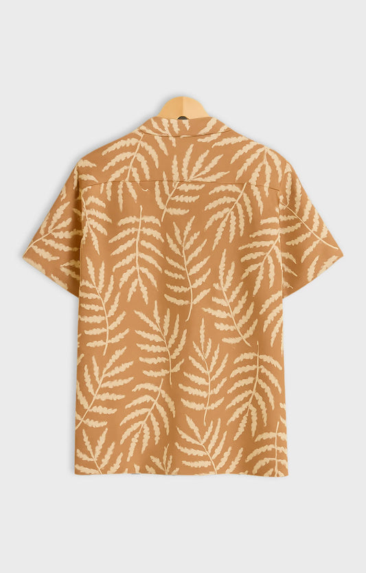 Orange Leaves Printed Mens Half Sleeves Shirt - XPST