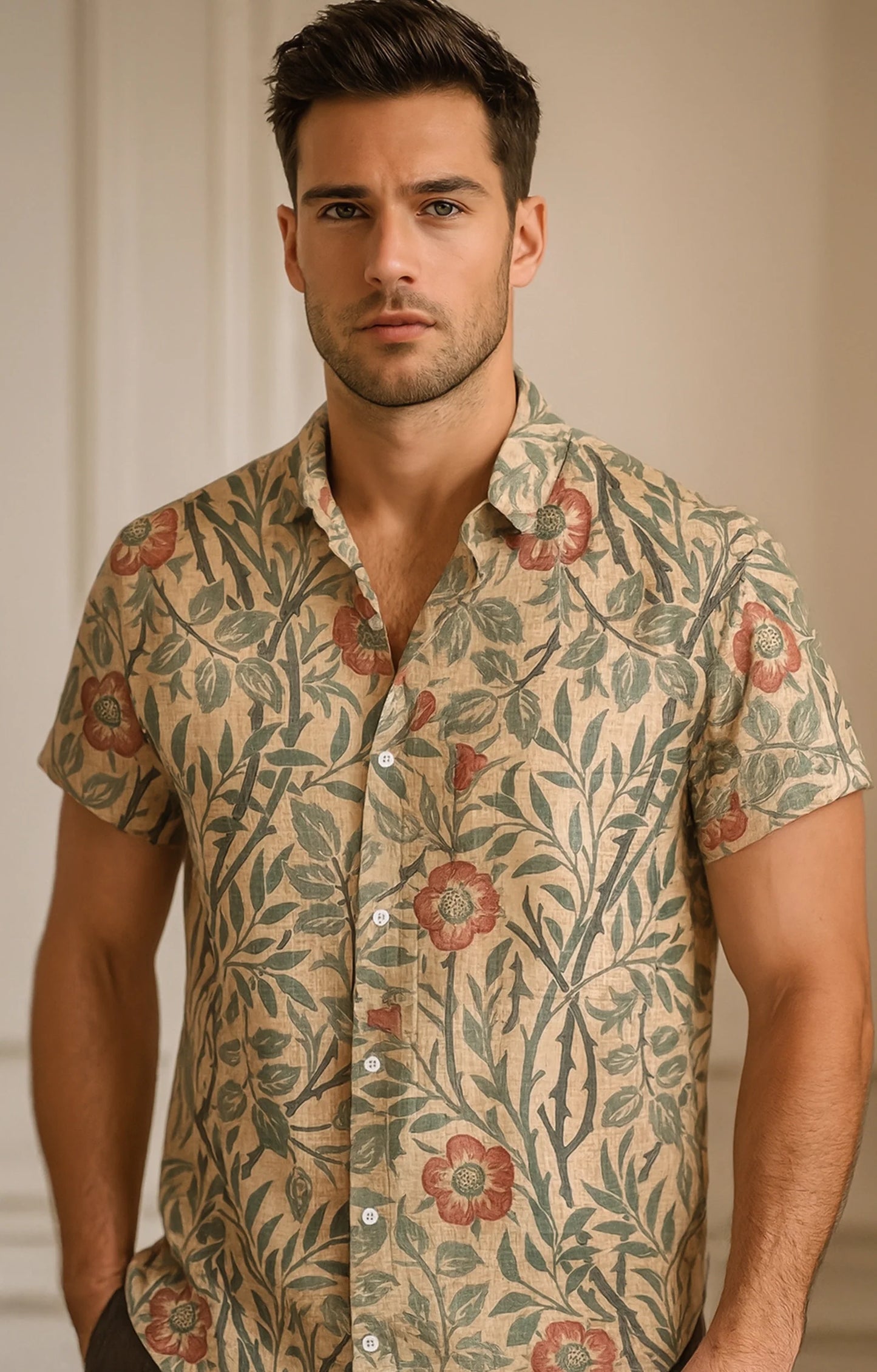 Peach Tender Printed Mens Half Sleeves Shirt
