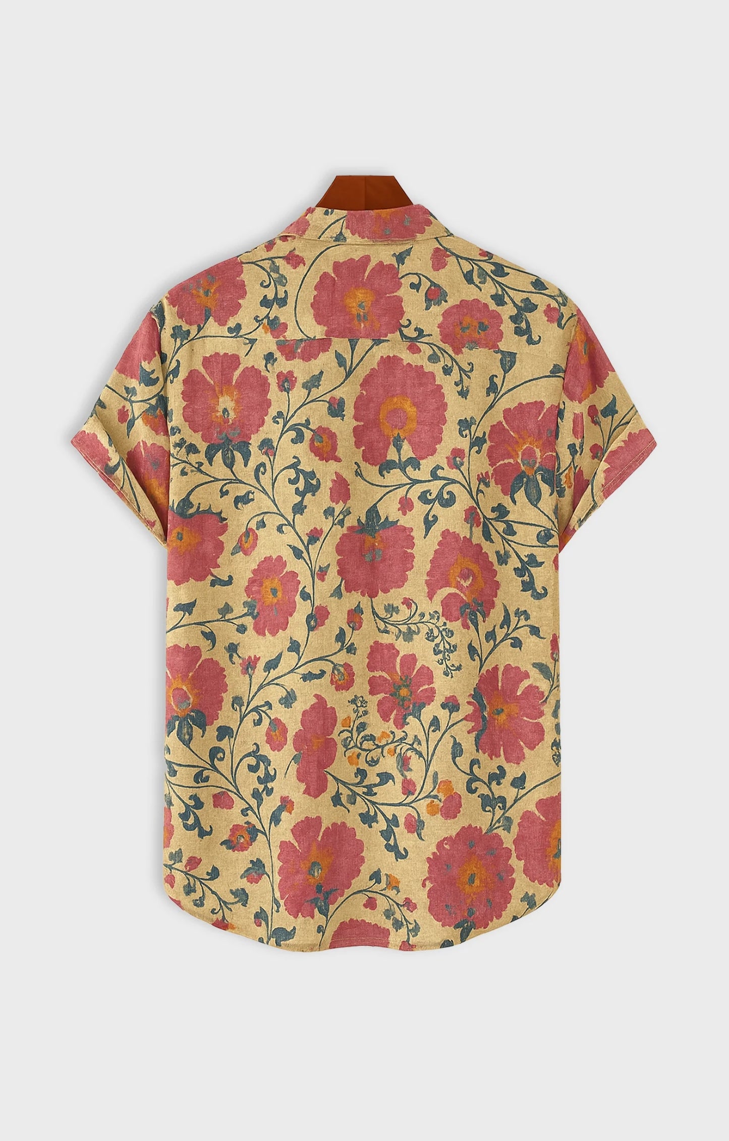 Pink Flower Printed Mens Half Sleeves Shirt