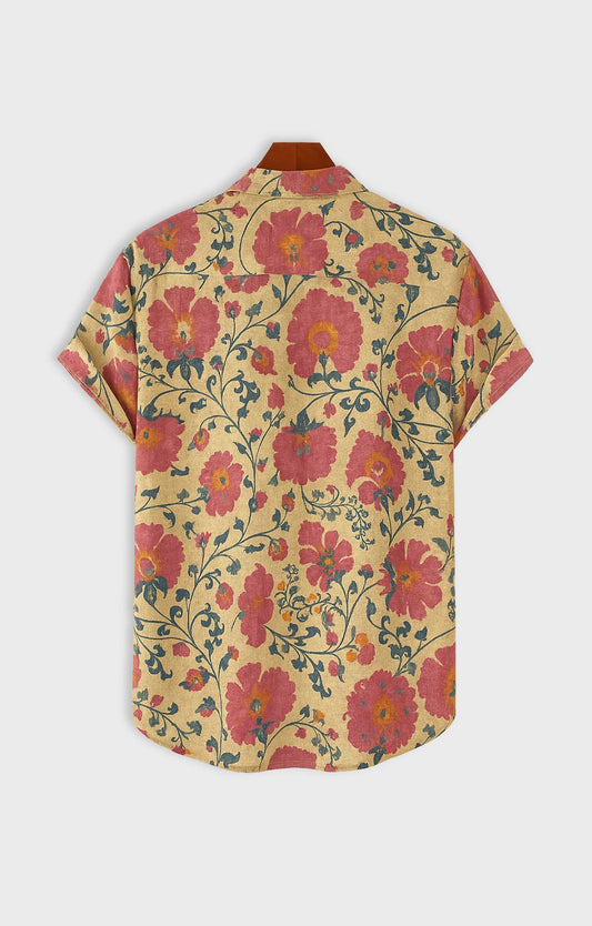 Pink Flower Printed Mens Half Sleeves Shirt