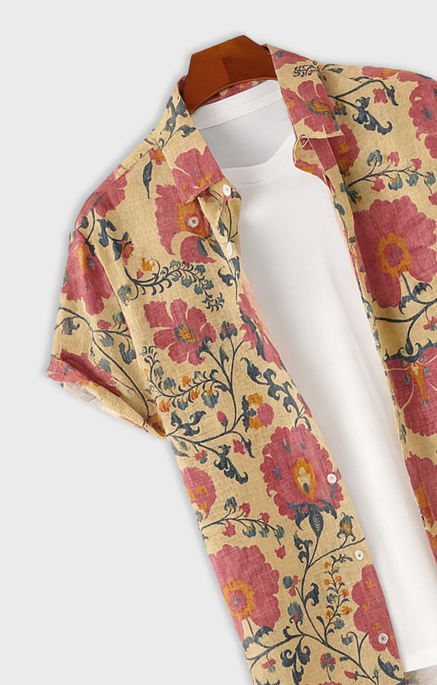 Pink Flower Printed Mens Half Sleeves Shirt