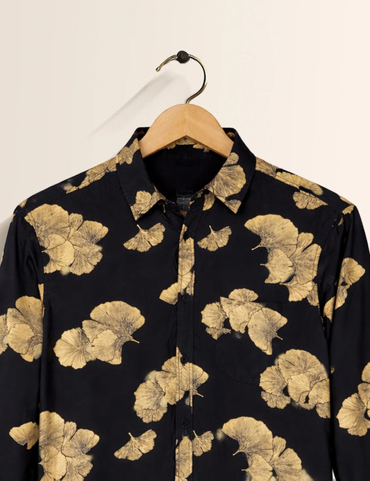Black Golden Flora Men's Full Sleeves Shirt - XPST