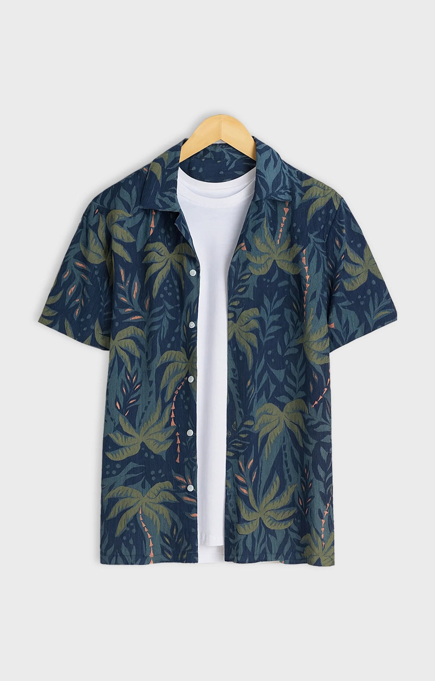 Navy_Leaves Casual short-sleeve button-up shirt - XPST
