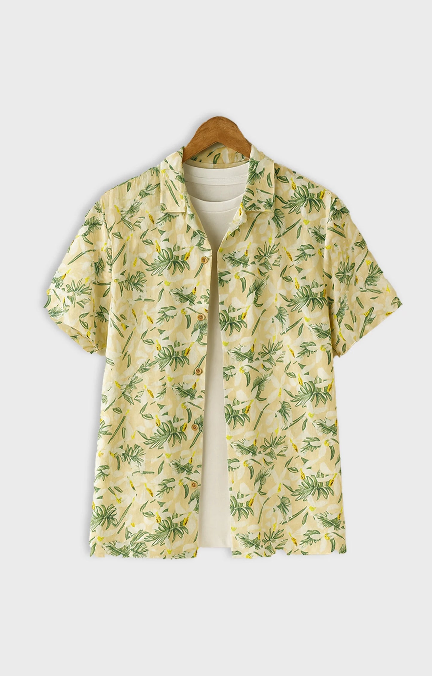 Yellow_Floral Casual short-sleeve button-up shirt - XPST