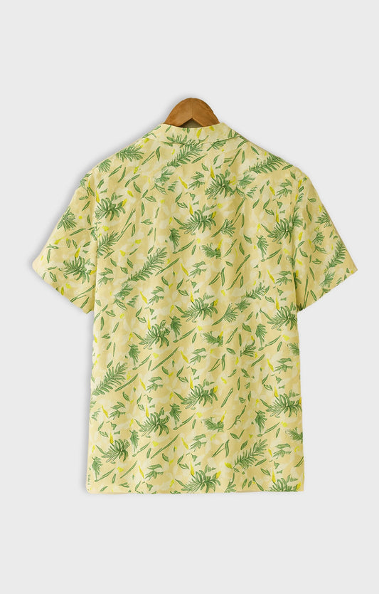 Yellow_Floral Casual short-sleeve button-up shirt - XPST