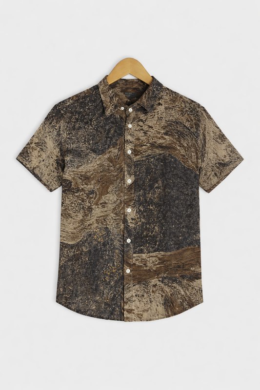 Green_Liquid Casual short-sleeve button-up shirt - XPST