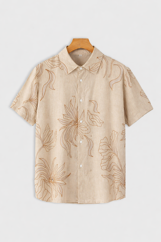 Orange_Outline Casual short-sleeve button-up shirt - XPST