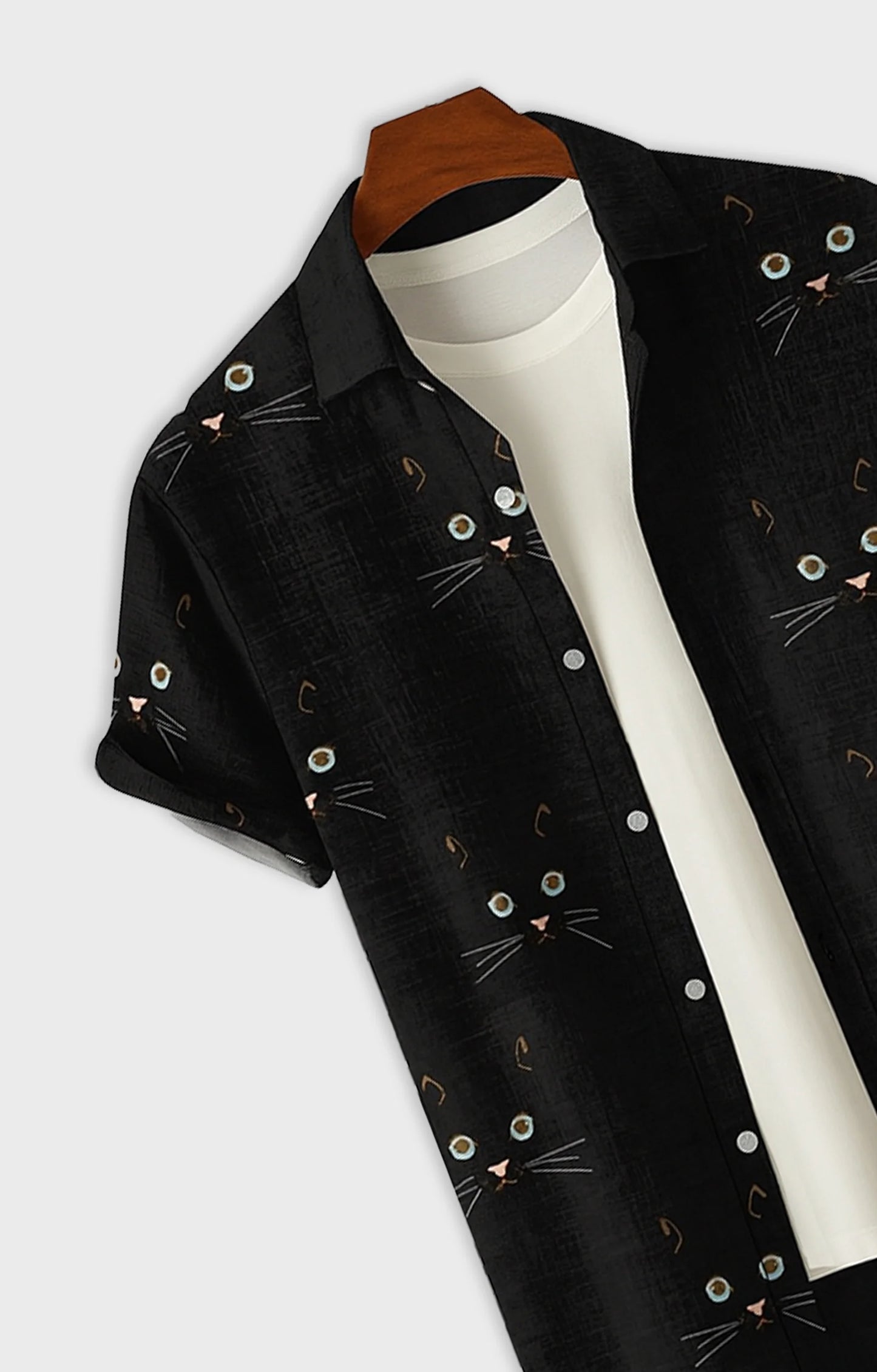 Black Cat Printed Mens Half Sleeves Shirt