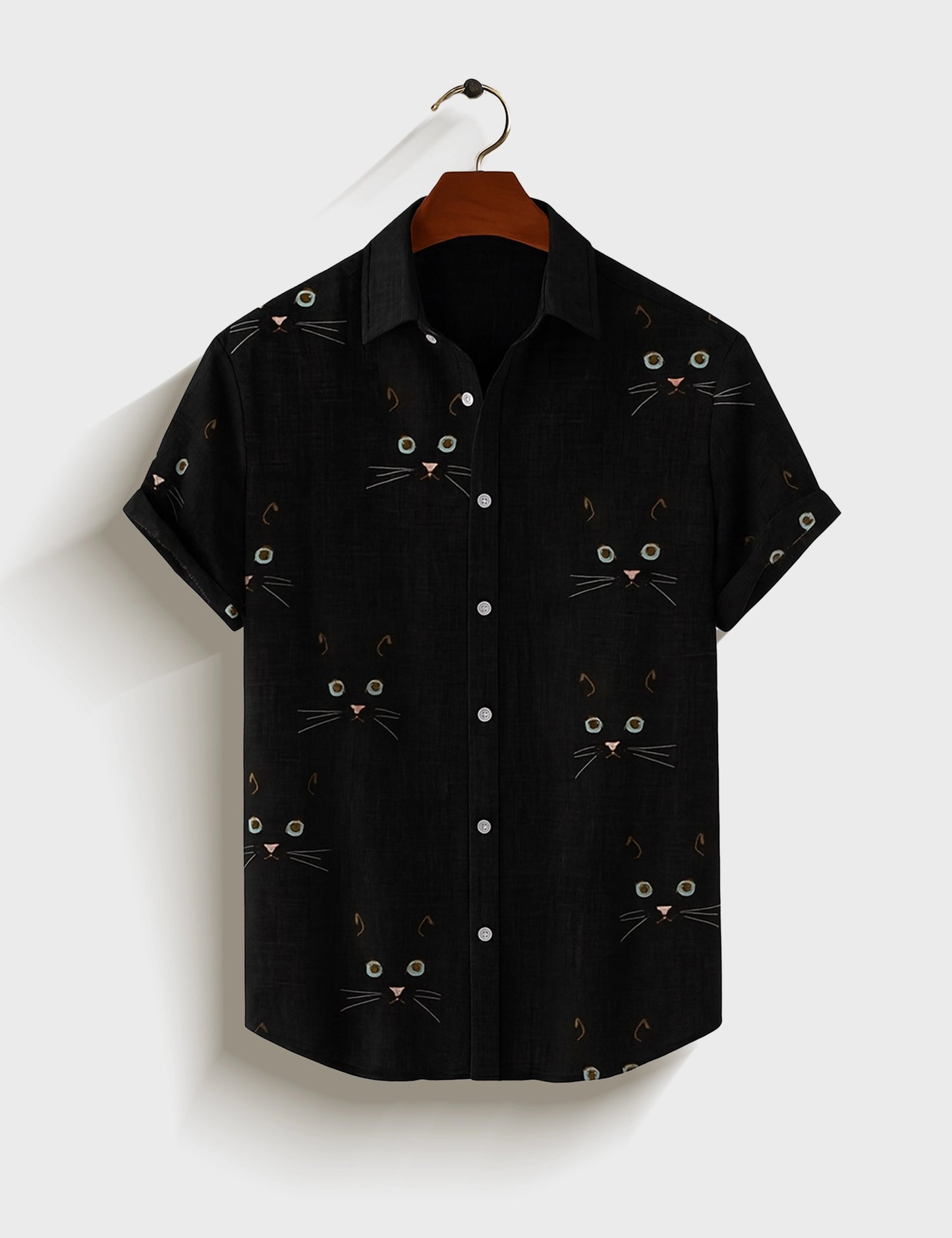 Black Cat Printed Mens Half Sleeves Shirt - XPST