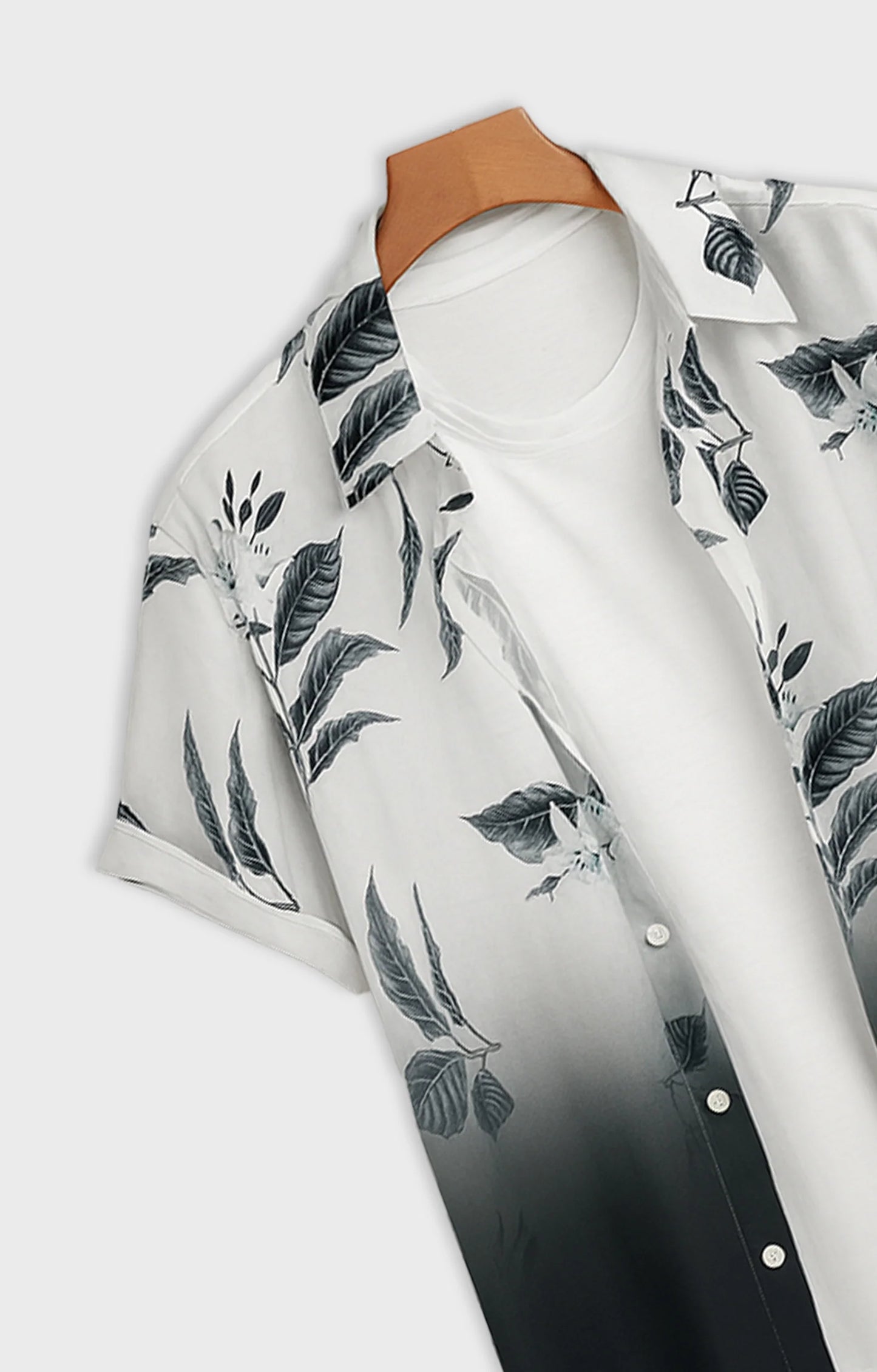 Black Half Leaves Printed Mens Half Sleeves Shirt