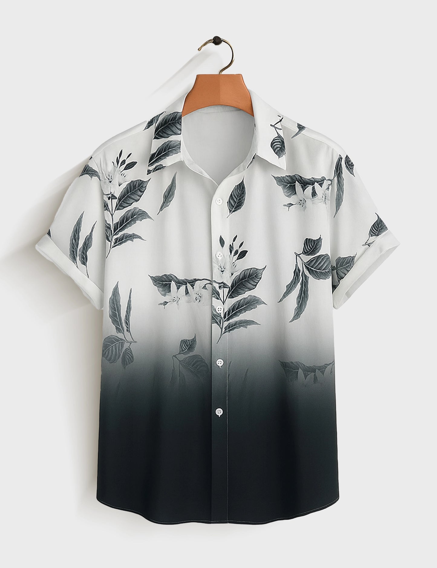 Black Half Leaves Printed Mens Half Sleeves Shirt - XPST