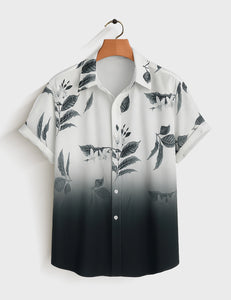 Black Half Leaves Printed Mens Half Sleeves Shirt - XPST