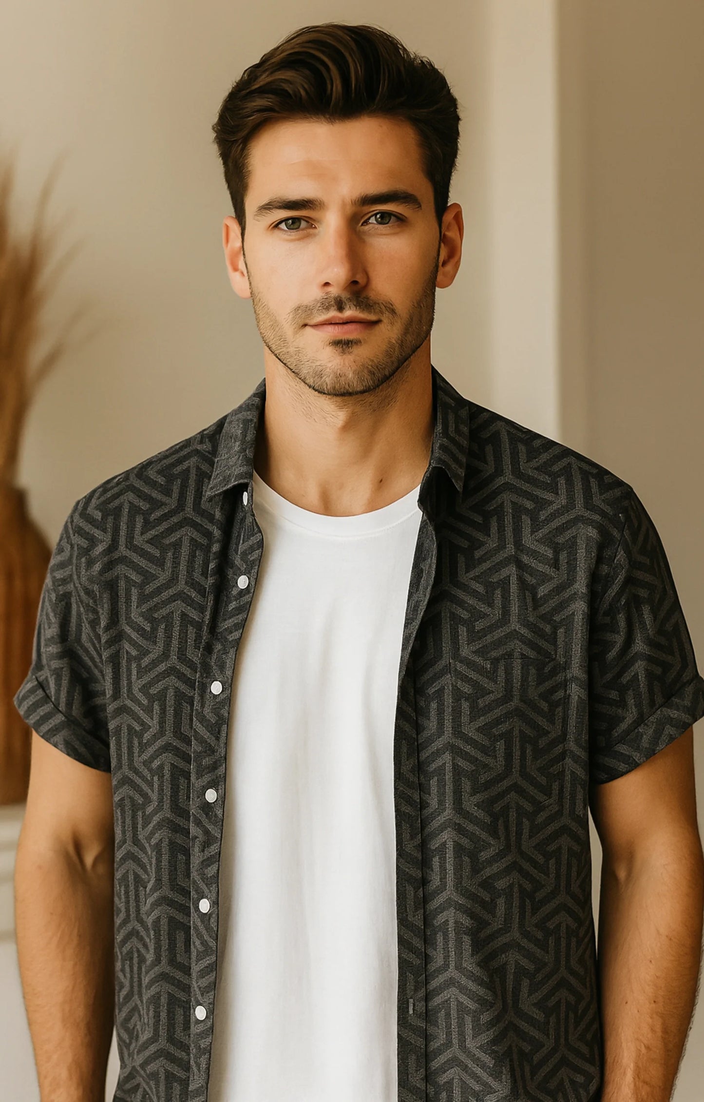 Black illusion Printed Mens Half Sleeves Shirt