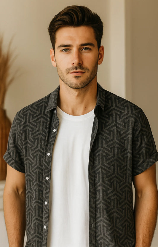 Black illusion Printed Mens Half Sleeves Shirt