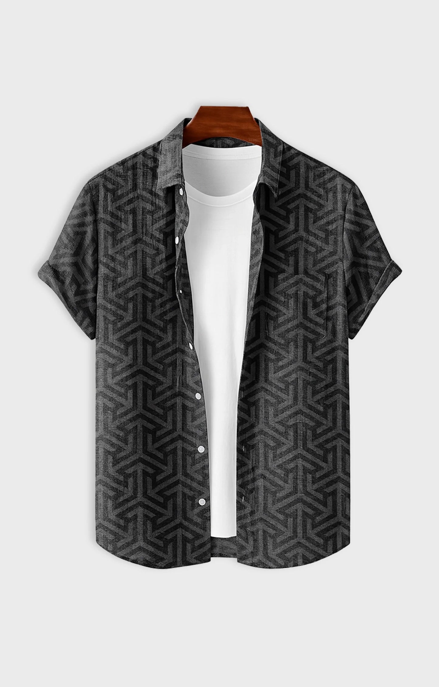 Black illusion Printed Mens Half Sleeves Shirt