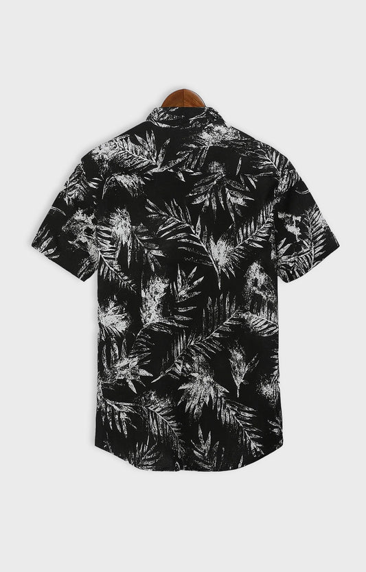 Black Leaves Printed Mens Half Sleeves Shirt