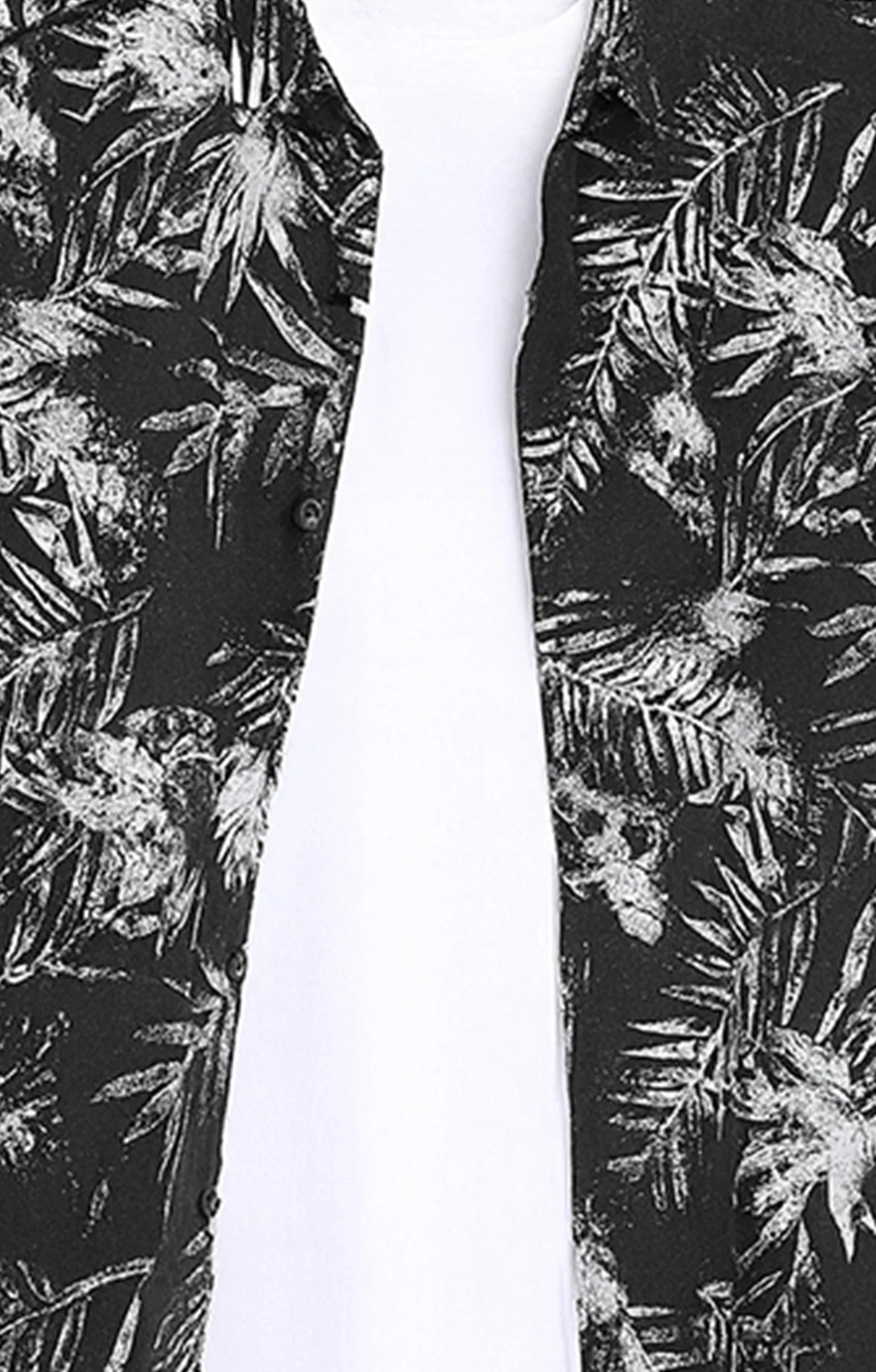 Black Leaves Printed Mens Half Sleeves Shirt