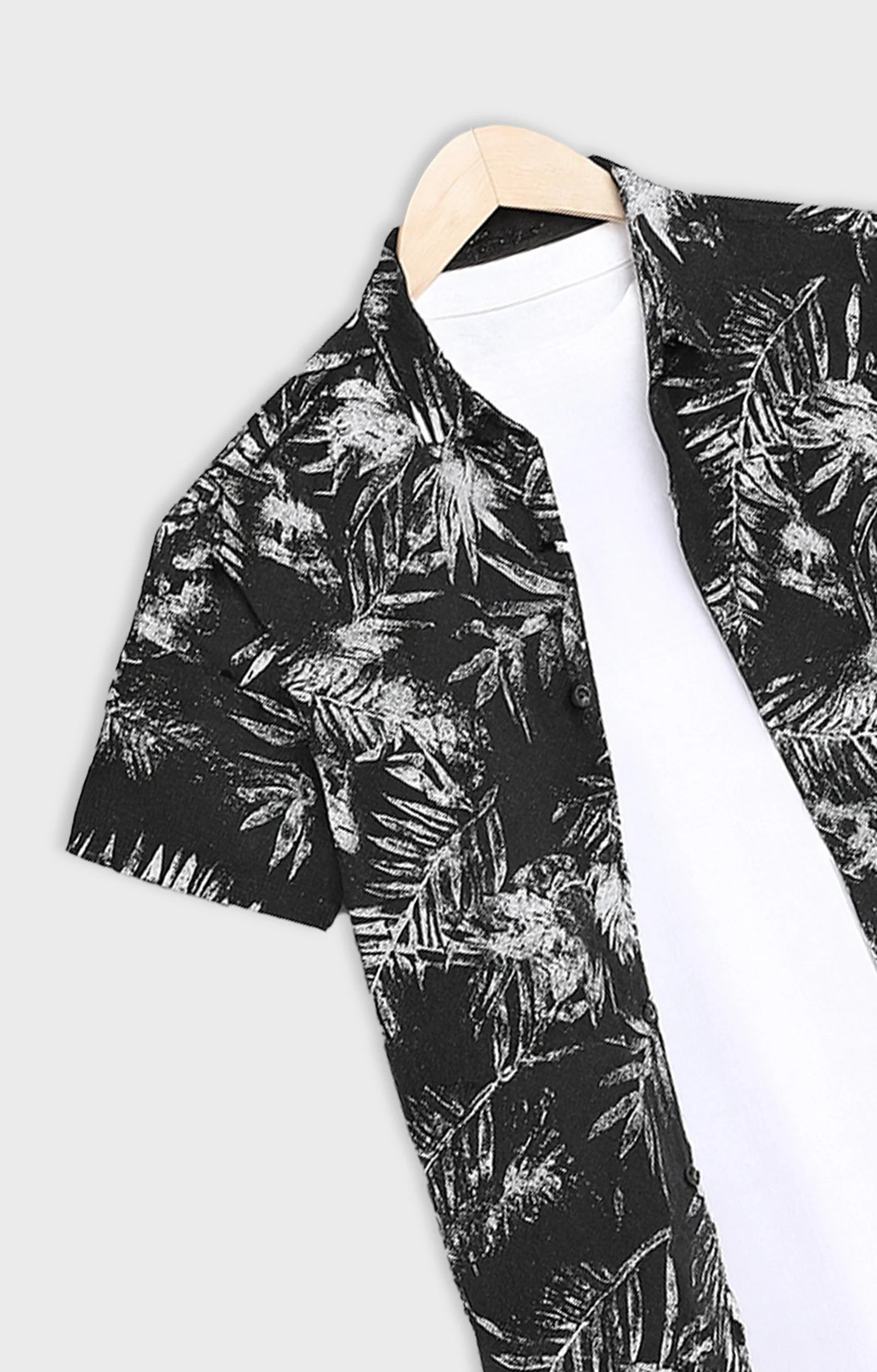 Black Leaves Printed Mens Half Sleeves Shirt