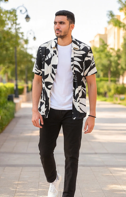 Black Stripes Printed Mens Half Sleeves Shirt