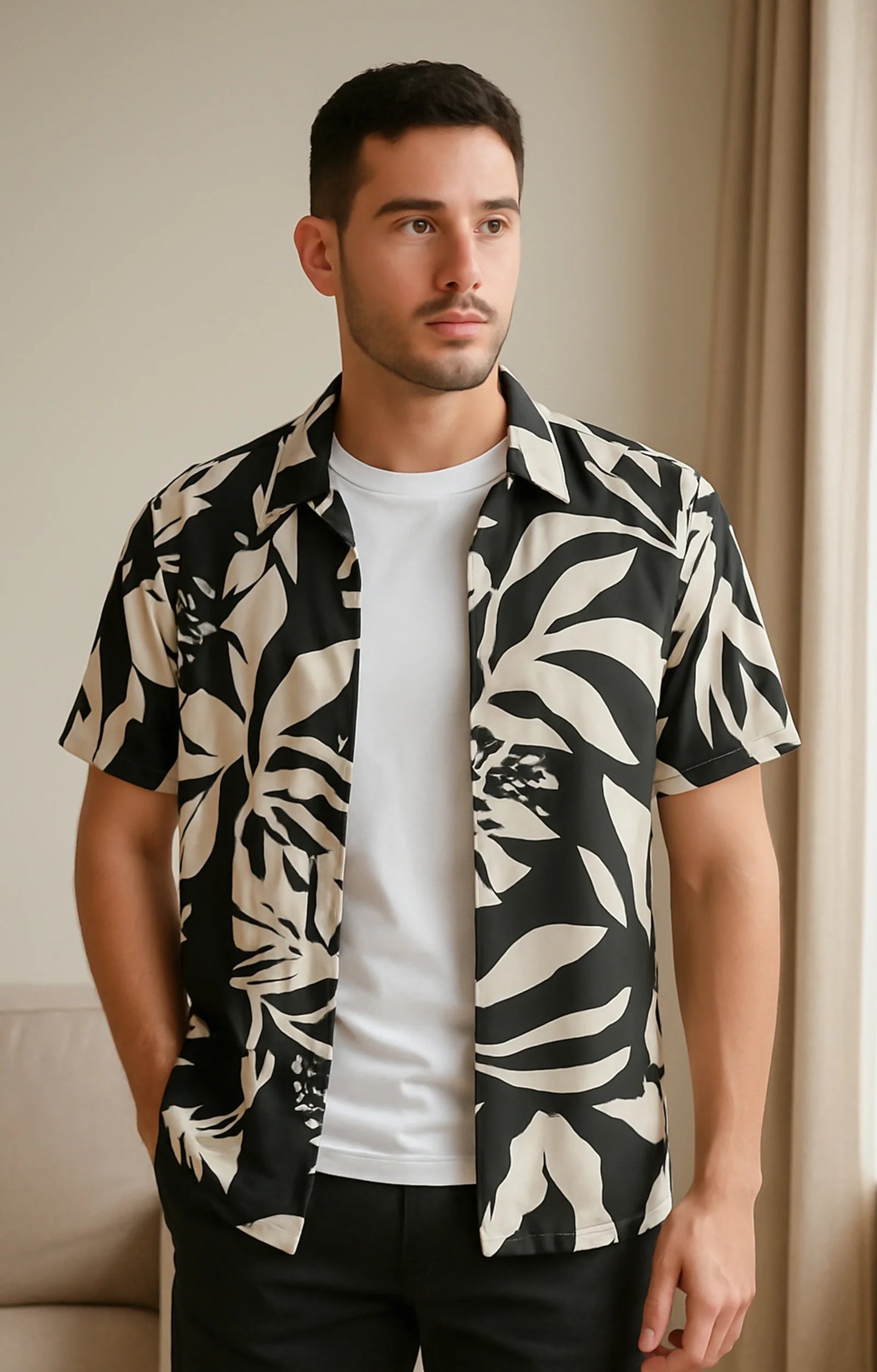 Black Stripes Printed Mens Half Sleeves Shirt