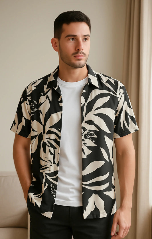 Black Stripes Printed Mens Half Sleeves Shirt