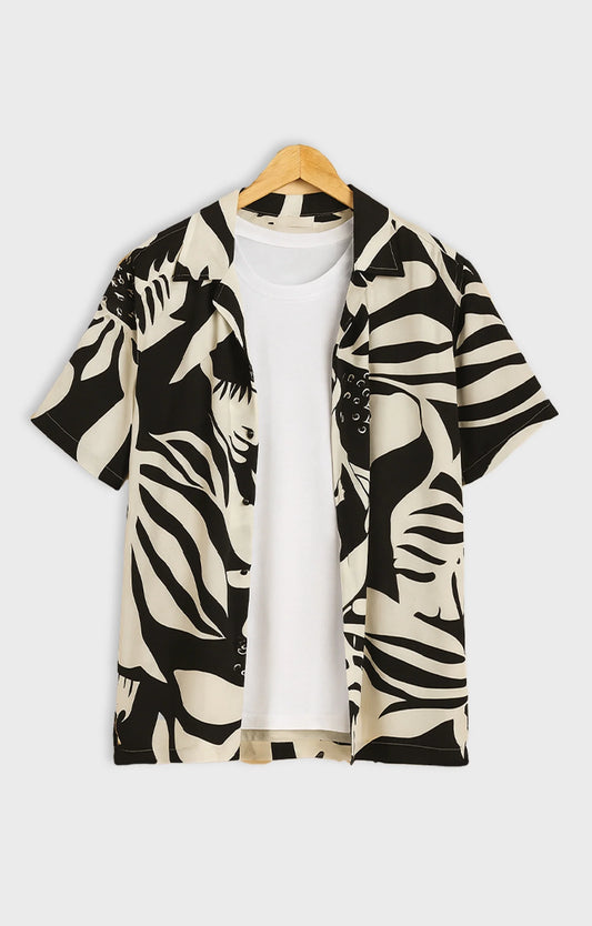 Black Stripes Printed Mens Half Sleeves Shirt