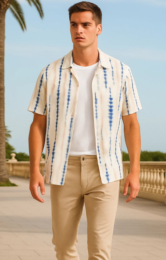 Cream Dotted Printed Mens Half Sleeves Shirt