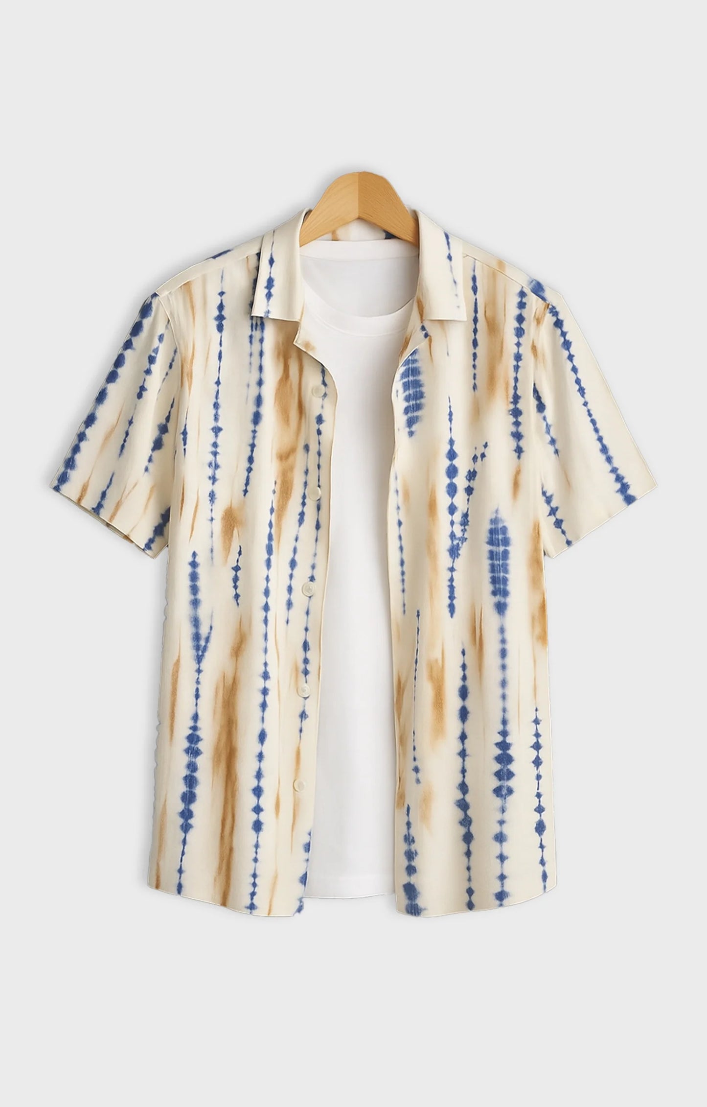 Cream Dotted Printed Mens Half Sleeves Shirt