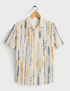 Cream Dotted Printed Mens Half Sleeves Shirt - XPST