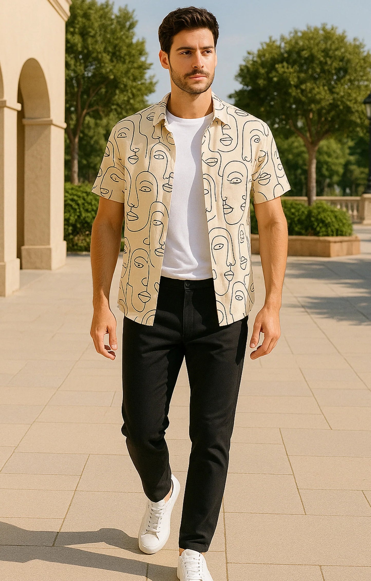 Cream Face Printed Mens Half Sleeves Shirt