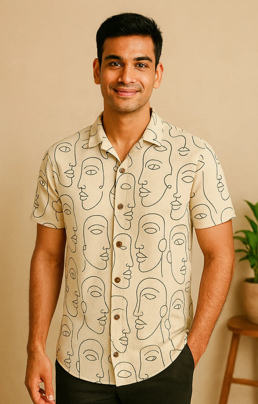 Cream Face Printed Mens Half Sleeves Shirt