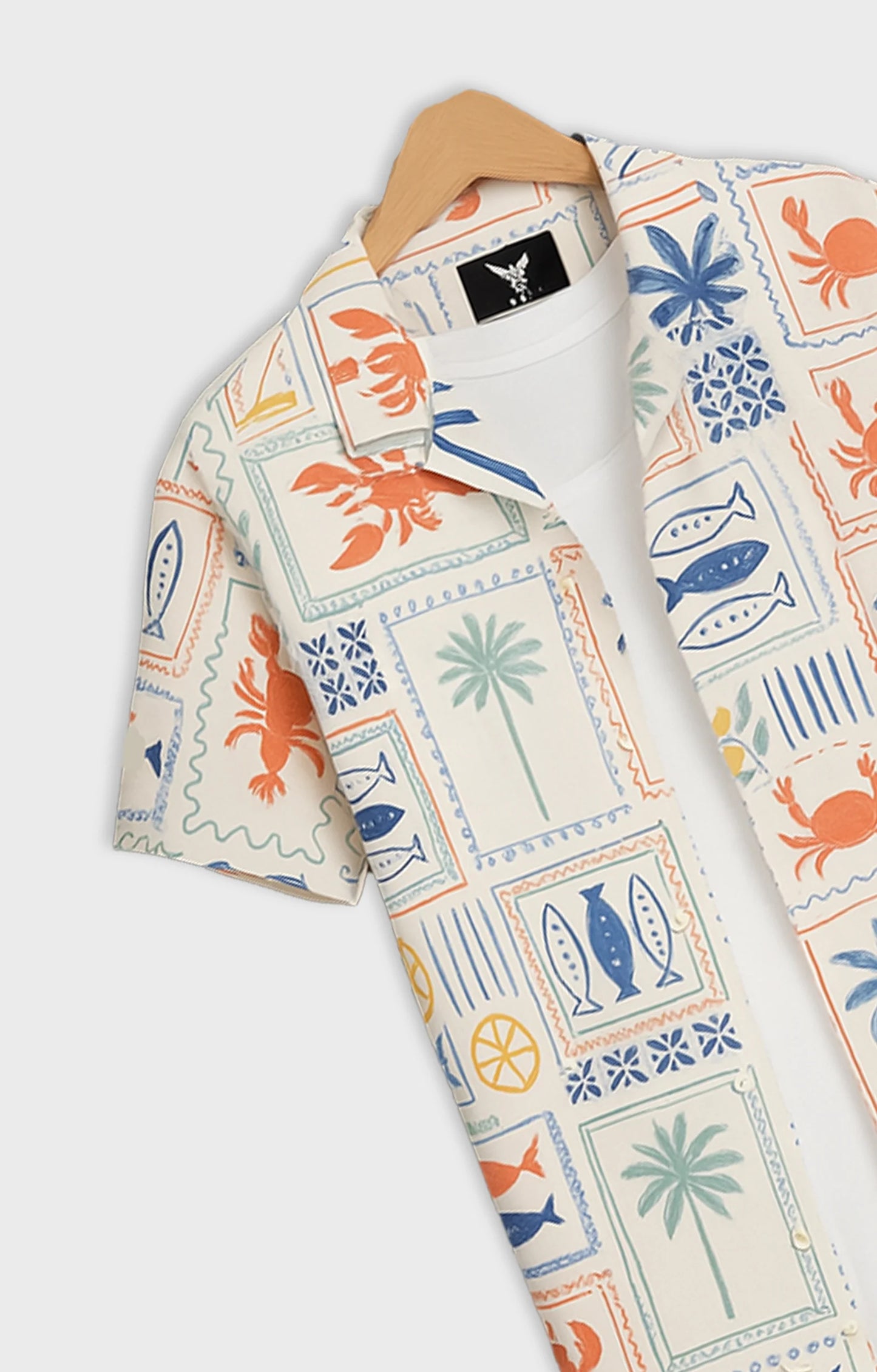 Cream Forest Printed Mens Half Sleeves Shirt