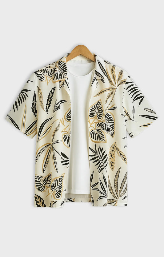 Cream Tender Printed Mens Half Sleeves Shirt