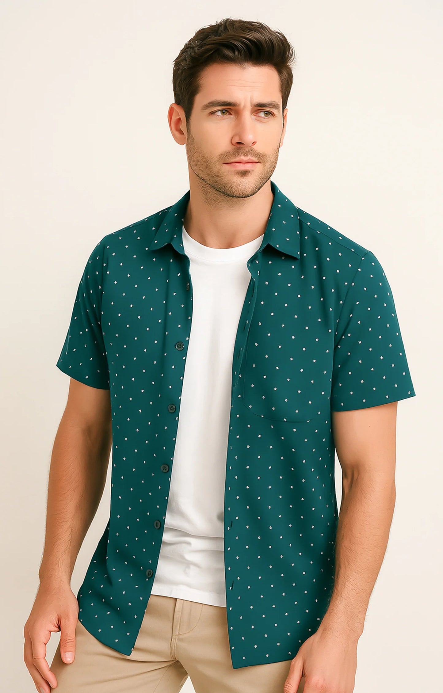 Green Dotted Printed Mens Half Sleeves Shirt