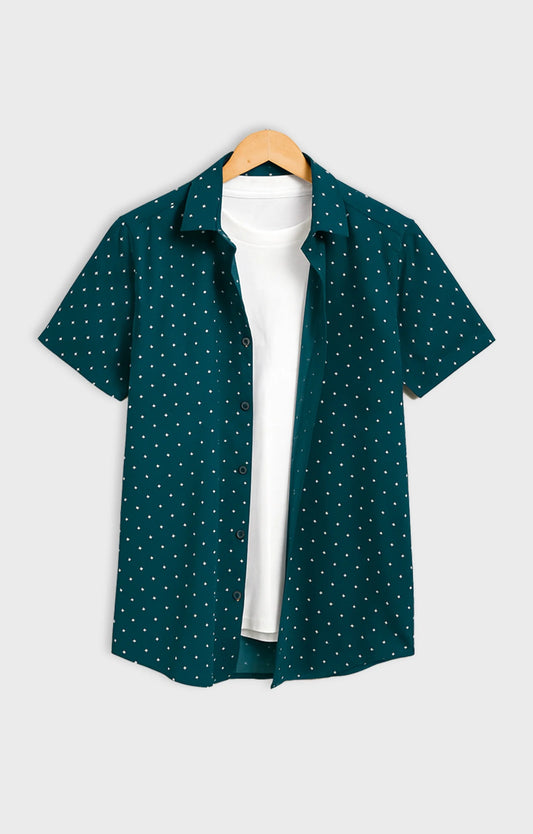 Green Dotted Printed Mens Half Sleeves Shirt