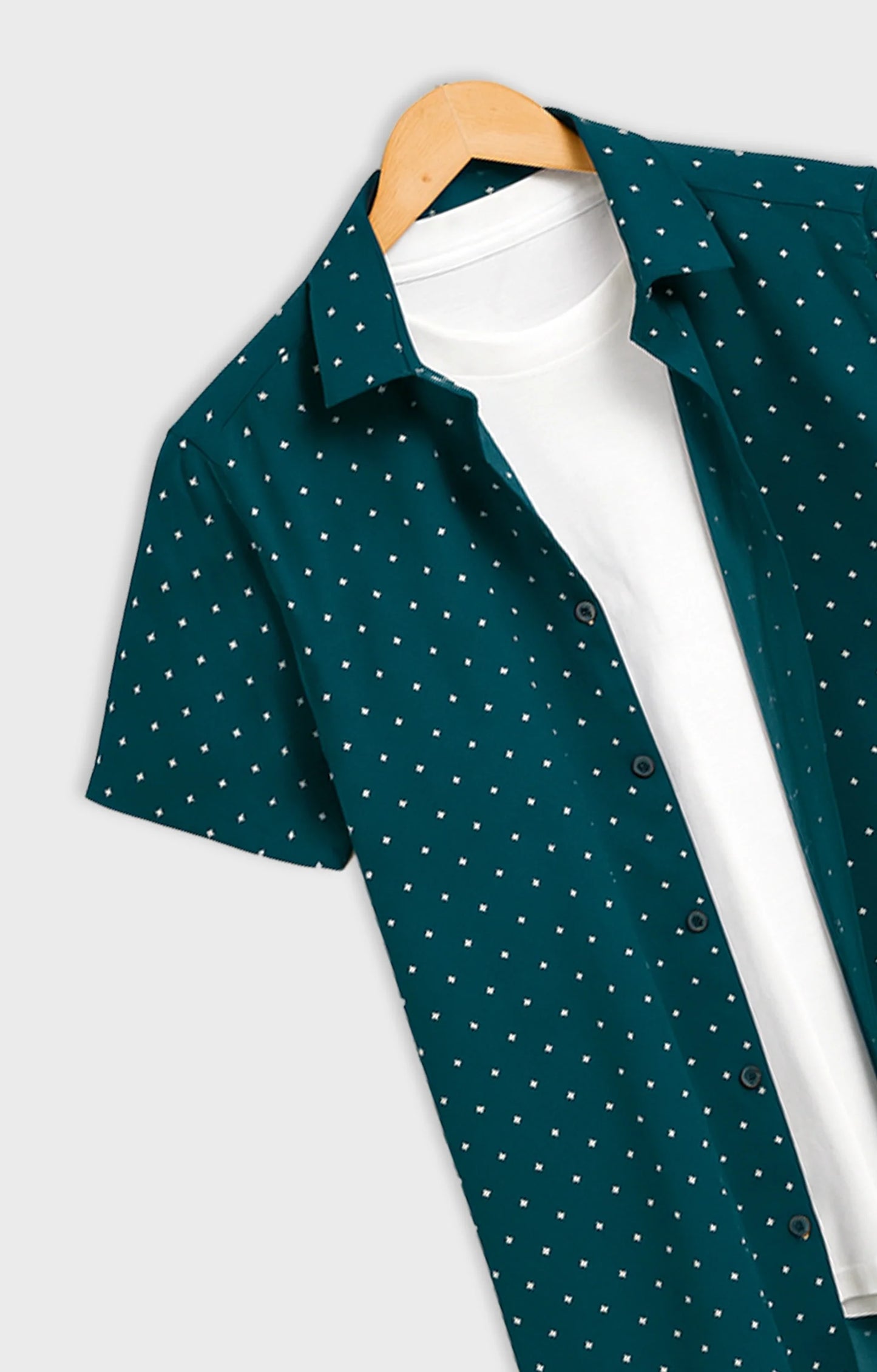 Green Dotted Printed Mens Half Sleeves Shirt