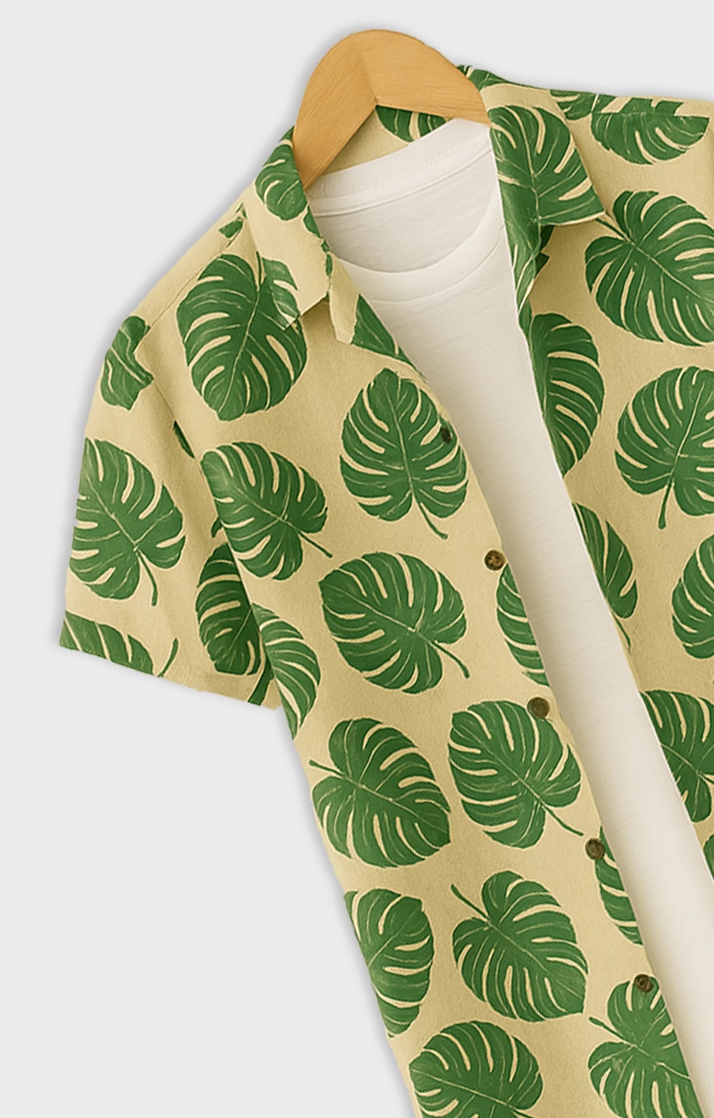 Green Leaves Printed Mens Half Sleeves Shirt