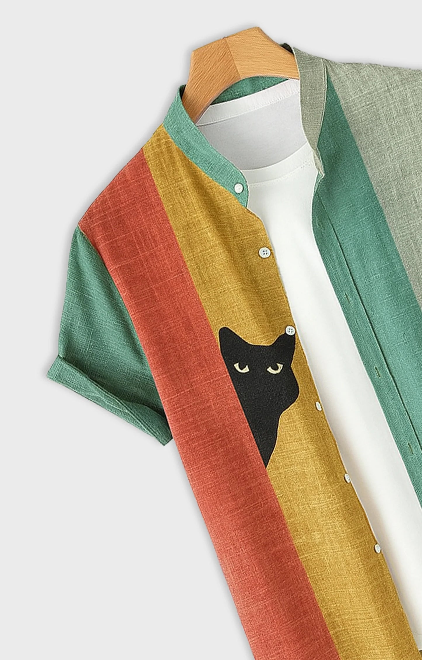 Multicolor Cat Printed Mens Half Sleeves Shirt