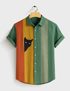 Multicolor Cat Printed Mens Half Sleeves Shirt - XPST