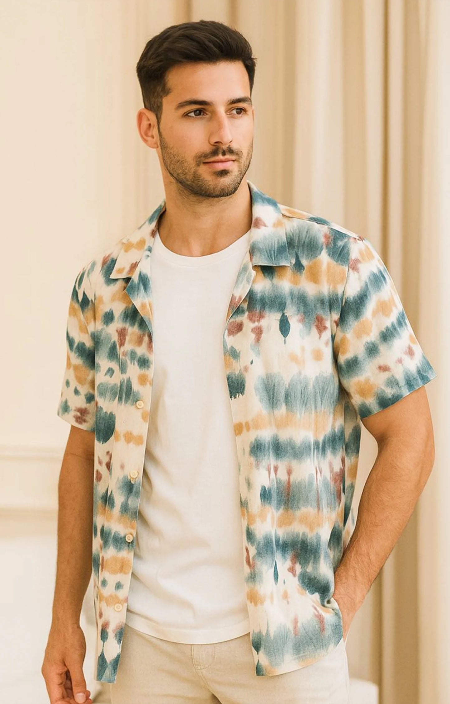 Multi Watery Effect Printed Mens Half Sleeves Shirt