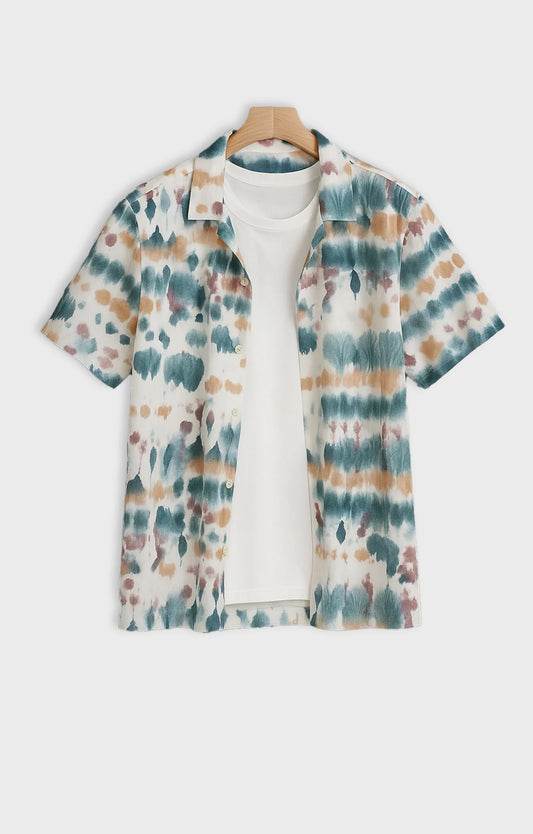 Multi Watery Effect Printed Mens Half Sleeves Shirt